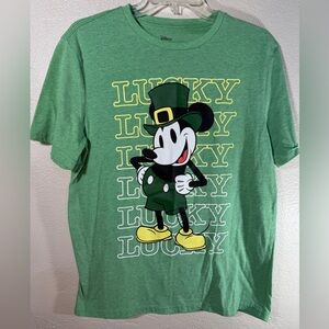 Disney Mickey Mouse Lucky Graphic Tee Green St. Patrick’s Day Shirt Medium